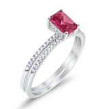 Art Deco Two Piece Wedding Ring Bridal Radiant Simulated CZ 925 Sterling Silver