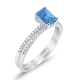 Art Deco Two Piece Wedding Ring Bridal Radiant Simulated CZ 925 Sterling Silver
