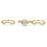 Art Deco Three Piece Bridal Set Oval Round Cubic Zirconia Wedding Band Engagement Ring 925 Sterling Silver Size 4 to 12