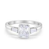 Three Stone Emerald Cut Simulated Cubic Zirconia Wedding Engagement Ring 925 Sterling Silver
