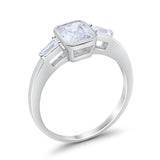 Three Stone Emerald Cut Simulated Cubic Zirconia Wedding Engagement Ring 925 Sterling Silver