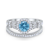 Two Piece Art Deco Wedding Ring Bridal Set Band Round Simulated Cubic Zirconia 925 Sterling Silver