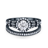 Two Piece Art Deco Wedding Ring Bridal Set Band Round Simulated Cubic Zirconia 925 Sterling Silver