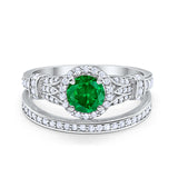 Two Piece Art Deco Wedding Ring Bridal Set Band Round Simulated Cubic Zirconia 925 Sterling Silver