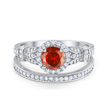 Two Piece Art Deco Wedding Ring Bridal Set Band Round Simulated Cubic Zirconia 925 Sterling Silver