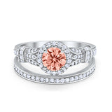 Two Piece Art Deco Wedding Ring Bridal Set Band Round Simulated Cubic Zirconia 925 Sterling Silver