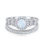 Two Piece Art Deco Wedding Ring Bridal Set Band Round Simulated Cubic Zirconia 925 Sterling Silver