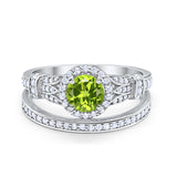Two Piece Art Deco Wedding Ring Bridal Set Band Round Simulated Cubic Zirconia 925 Sterling Silver