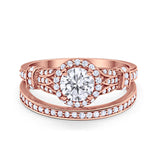 Two Piece Art Deco Wedding Ring Bridal Set Band Round Simulated Cubic Zirconia 925 Sterling Silver