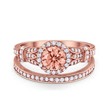 Two Piece Art Deco Wedding Ring Bridal Set Band Round Simulated Cubic Zirconia 925 Sterling Silver