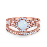 Two Piece Art Deco Wedding Ring Bridal Set Band Round Simulated Cubic Zirconia 925 Sterling Silver