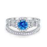 Two Piece Art Deco Wedding Ring Bridal Set Band Round Simulated Cubic Zirconia 925 Sterling Silver