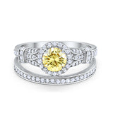 Two Piece Art Deco Wedding Ring Bridal Set Band Round Simulated Cubic Zirconia 925 Sterling Silver