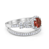 Two Piece Art Deco Wedding Ring Bridal Set Band Round Simulated Cubic Zirconia 925 Sterling Silver