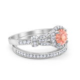Two Piece Art Deco Wedding Ring Bridal Set Band Round Simulated Cubic Zirconia 925 Sterling Silver