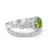 Two Piece Art Deco Wedding Ring Bridal Set Band Round Simulated Cubic Zirconia 925 Sterling Silver