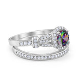 Two Piece Art Deco Wedding Ring Bridal Set Band Round Simulated Cubic Zirconia 925 Sterling Silver