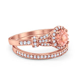 Two Piece Art Deco Wedding Ring Bridal Set Band Round Simulated Cubic Zirconia 925 Sterling Silver