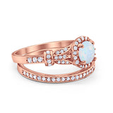 Two Piece Art Deco Wedding Ring Bridal Set Band Round Simulated Cubic Zirconia 925 Sterling Silver