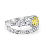 Two Piece Art Deco Wedding Ring Bridal Set Band Round Simulated Cubic Zirconia 925 Sterling Silver