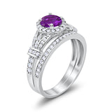 Two Piece Art Deco Wedding Ring Bridal Set Band Round Simulated Cubic Zirconia 925 Sterling Silver