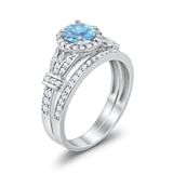 Two Piece Art Deco Wedding Ring Bridal Set Band Round Simulated Cubic Zirconia 925 Sterling Silver