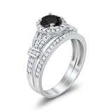 Two Piece Art Deco Wedding Ring Bridal Set Band Round Simulated Cubic Zirconia 925 Sterling Silver