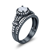 Two Piece Art Deco Wedding Ring Bridal Set Band Round Simulated Cubic Zirconia 925 Sterling Silver