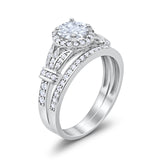 Two Piece Art Deco Wedding Ring Bridal Set Band Round Simulated Cubic Zirconia 925 Sterling Silver