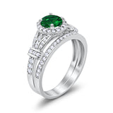 Two Piece Art Deco Wedding Ring Bridal Set Band Round Simulated Cubic Zirconia 925 Sterling Silver