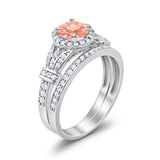 Two Piece Art Deco Wedding Ring Bridal Set Band Round Simulated Cubic Zirconia 925 Sterling Silver