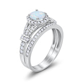 Two Piece Art Deco Wedding Ring Bridal Set Band Round Simulated Cubic Zirconia 925 Sterling Silver