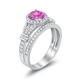 Two Piece Art Deco Wedding Ring Bridal Set Band Round Simulated Cubic Zirconia 925 Sterling Silver