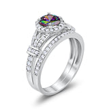 Two Piece Art Deco Wedding Ring Bridal Set Band Round Simulated Cubic Zirconia 925 Sterling Silver