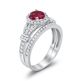 Two Piece Art Deco Wedding Ring Bridal Set Band Round Simulated Cubic Zirconia 925 Sterling Silver