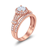 Two Piece Art Deco Wedding Ring Bridal Set Band Round Simulated Cubic Zirconia 925 Sterling Silver