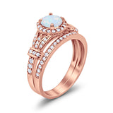 Two Piece Art Deco Wedding Ring Bridal Set Band Round Simulated Cubic Zirconia 925 Sterling Silver
