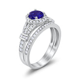 Two Piece Art Deco Wedding Ring Bridal Set Band Round Simulated Cubic Zirconia 925 Sterling Silver