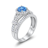 Two Piece Art Deco Wedding Ring Bridal Set Band Round Simulated Cubic Zirconia 925 Sterling Silver