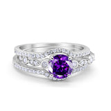 Art Deco Three Piece Wedding Ring Simulated Cubic Zirconia 925 Sterling Silver