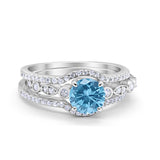 Art Deco Three Piece Wedding Ring Simulated Cubic Zirconia 925 Sterling Silver