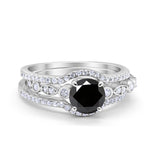 Art Deco Three Piece Wedding Ring Simulated Cubic Zirconia 925 Sterling Silver