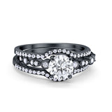 Art Deco Three Piece Wedding Ring Simulated Cubic Zirconia 925 Sterling Silver