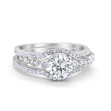 Art Deco Three Piece Wedding Ring Simulated Cubic Zirconia 925 Sterling Silver