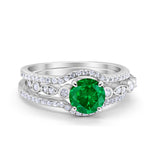 Art Deco Three Piece Wedding Ring Simulated Cubic Zirconia 925 Sterling Silver