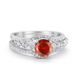 Art Deco Three Piece Wedding Ring Simulated Cubic Zirconia 925 Sterling Silver