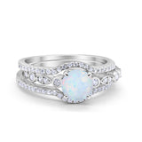 Art Deco Three Piece Wedding Ring Simulated Cubic Zirconia 925 Sterling Silver