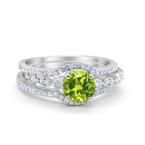 Art Deco Three Piece Wedding Ring Simulated Cubic Zirconia 925 Sterling Silver