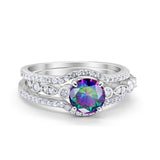 Art Deco Three Piece Wedding Ring Simulated Cubic Zirconia 925 Sterling Silver