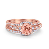 Art Deco Three Piece Wedding Ring Simulated Cubic Zirconia 925 Sterling Silver
